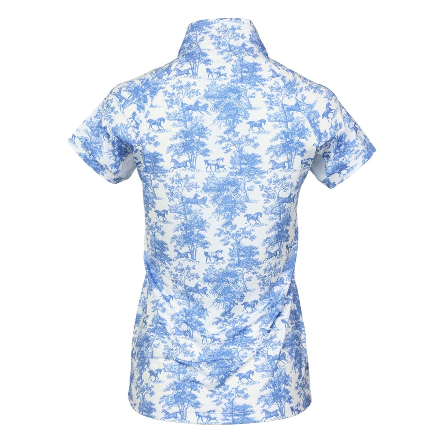Dapplebay Equestrian Toile 1/4 Zip Light Riding Top - Short Sleeve-Blue/White
