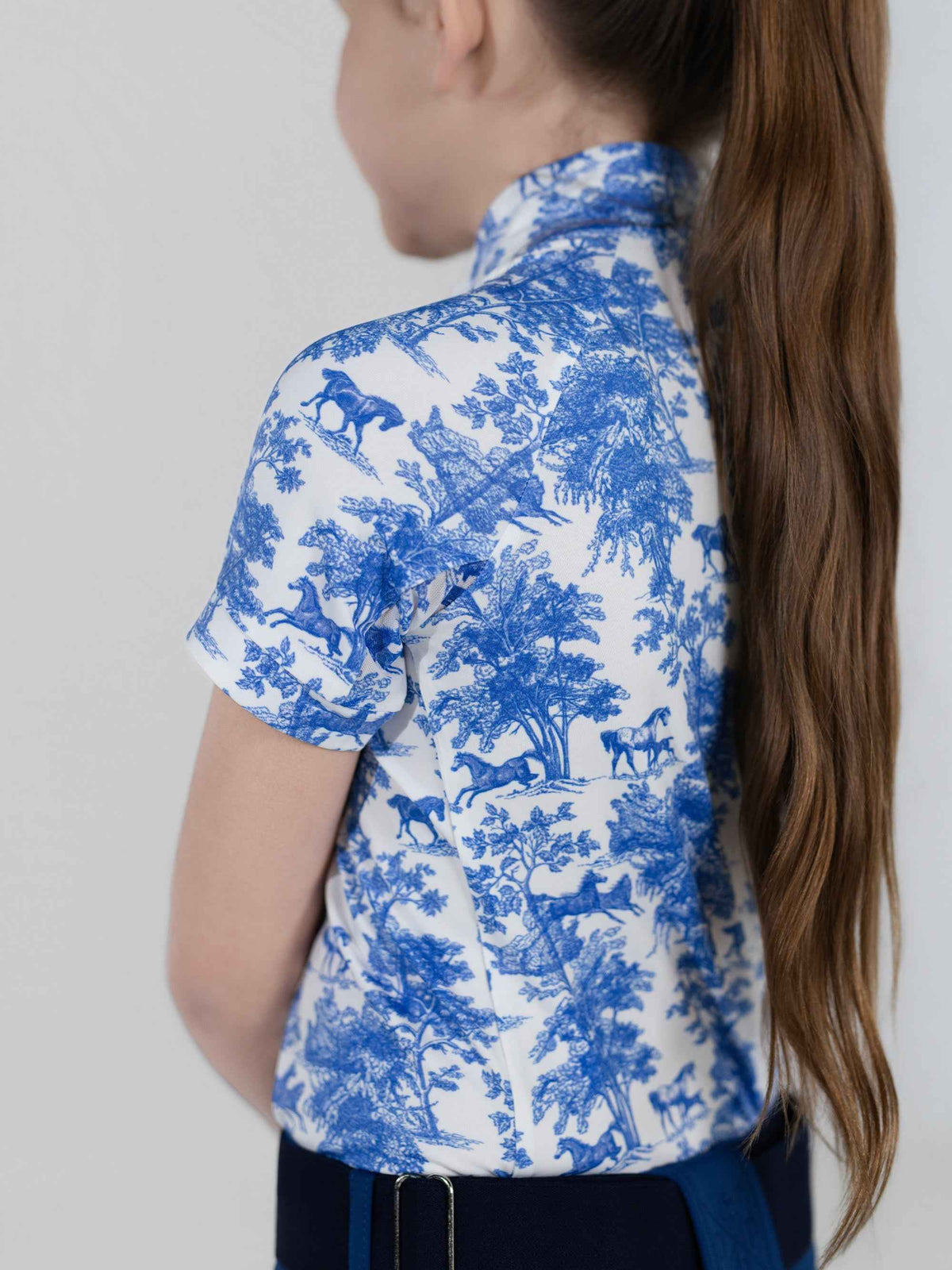 Dapplebay Kids Blue Equestrian Toile 1/4 Zip - Short Sleeve