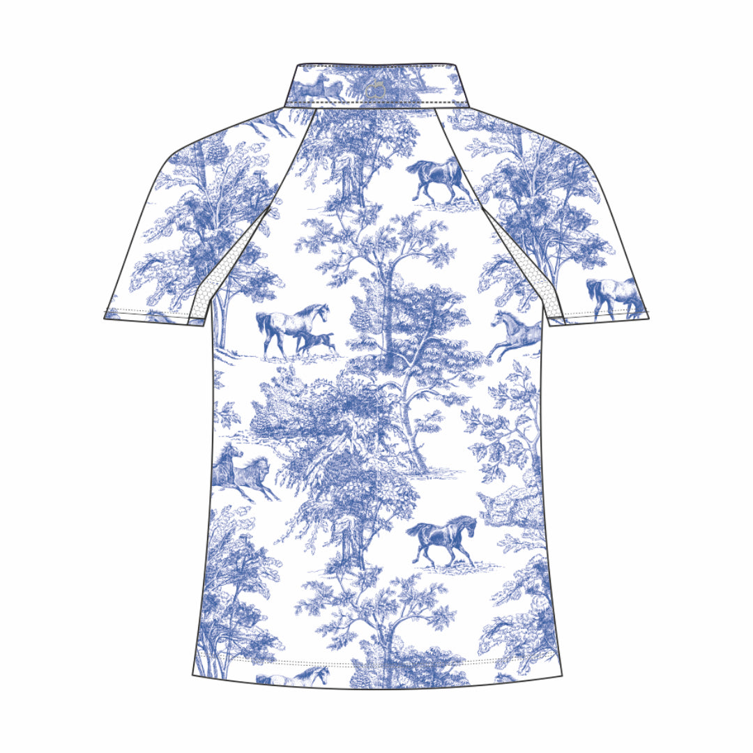 Dapplebay Kids Blue Equestrian Toile 1/4 Zip - Short Sleeve