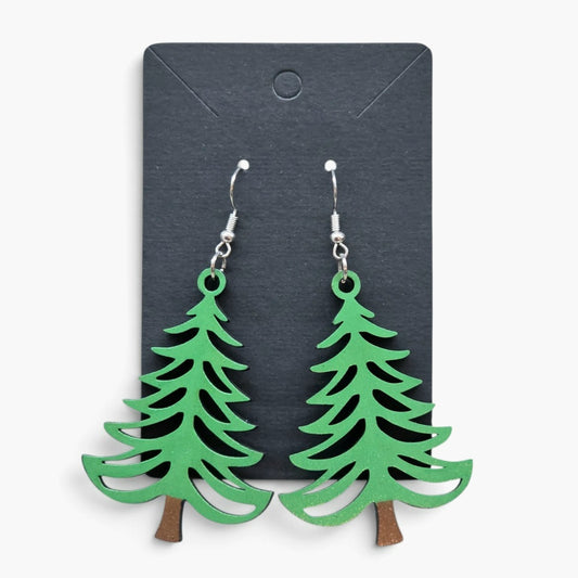 Hand-Painted Evergreen Tree Earrings