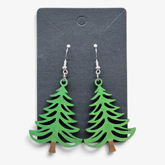 Hand-Painted Shimmery Evergreen Tree Earrings