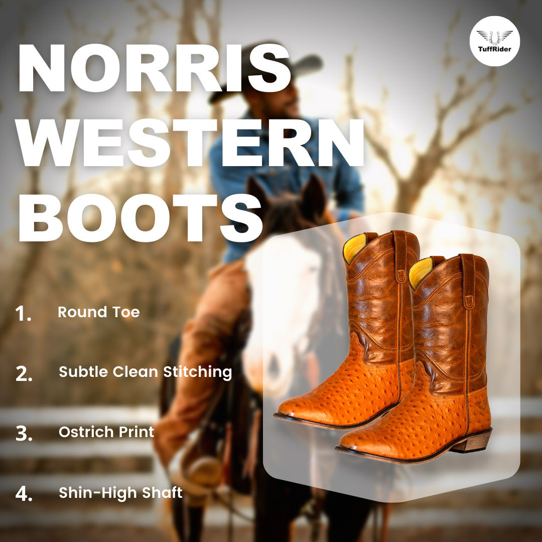 TuffRider Men's Norris Leather Print Wide Round Toe Western Boots - Sunset Bay Equestrian
