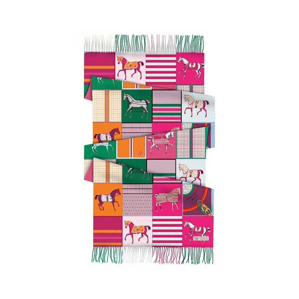 AWST Int'l Horses in Blankets Acrylic Cashmere Scarf-28" x 78"