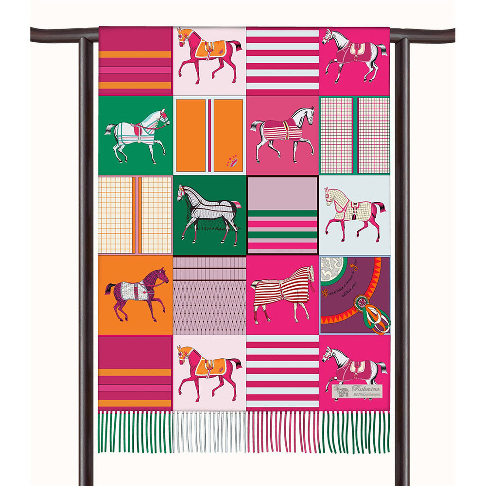 AWST Int'l Horses in Blankets Acrylic Cashmere Scarf-28" x 78"