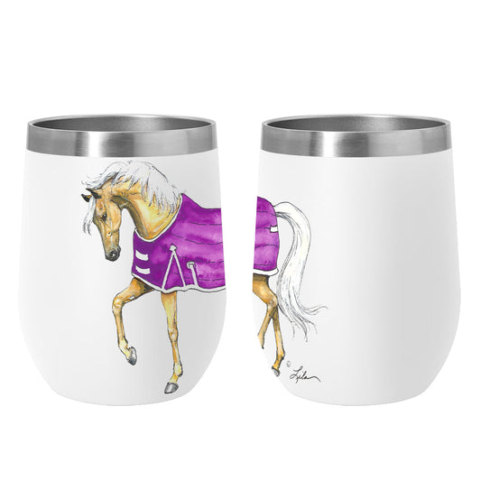 AWST Int'l 12 oz Stainless Steel Wine Tumbler-Lila Palomino Horse - Sunset Bay Equestrian