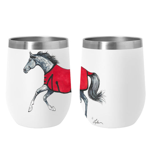 AWST Int'l 12 oz Stainless Steel Wine Tumbler-Lila Grey Horse - Sunset Bay Equestrian