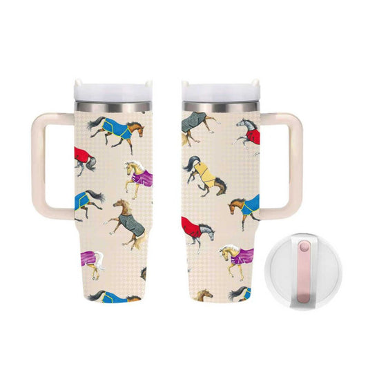 AWST Int'l Lila Horses in Blankets Stainless Steel Drink Mug - Sunset Bay Equestrian
