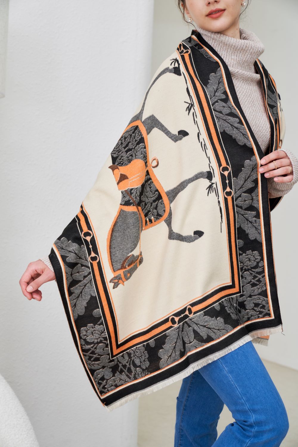 AWST Int'l Baroque Horses Acrylic Cashmere Scarf