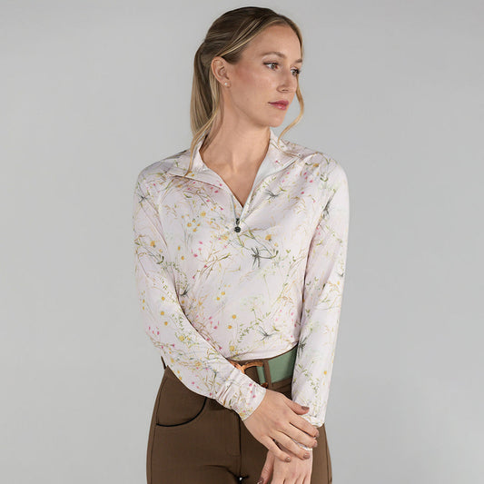 Dapplebay Dragonfly Meadow 1/4 Zip LS Riding Top-Light Pink - Sunset Bay Equestrian