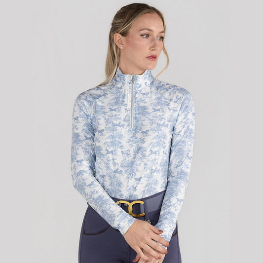 Dapplebay Equestrian Toile 1/4 Zip LS Riding Top-Moonrise - Sunset Bay Equestrian