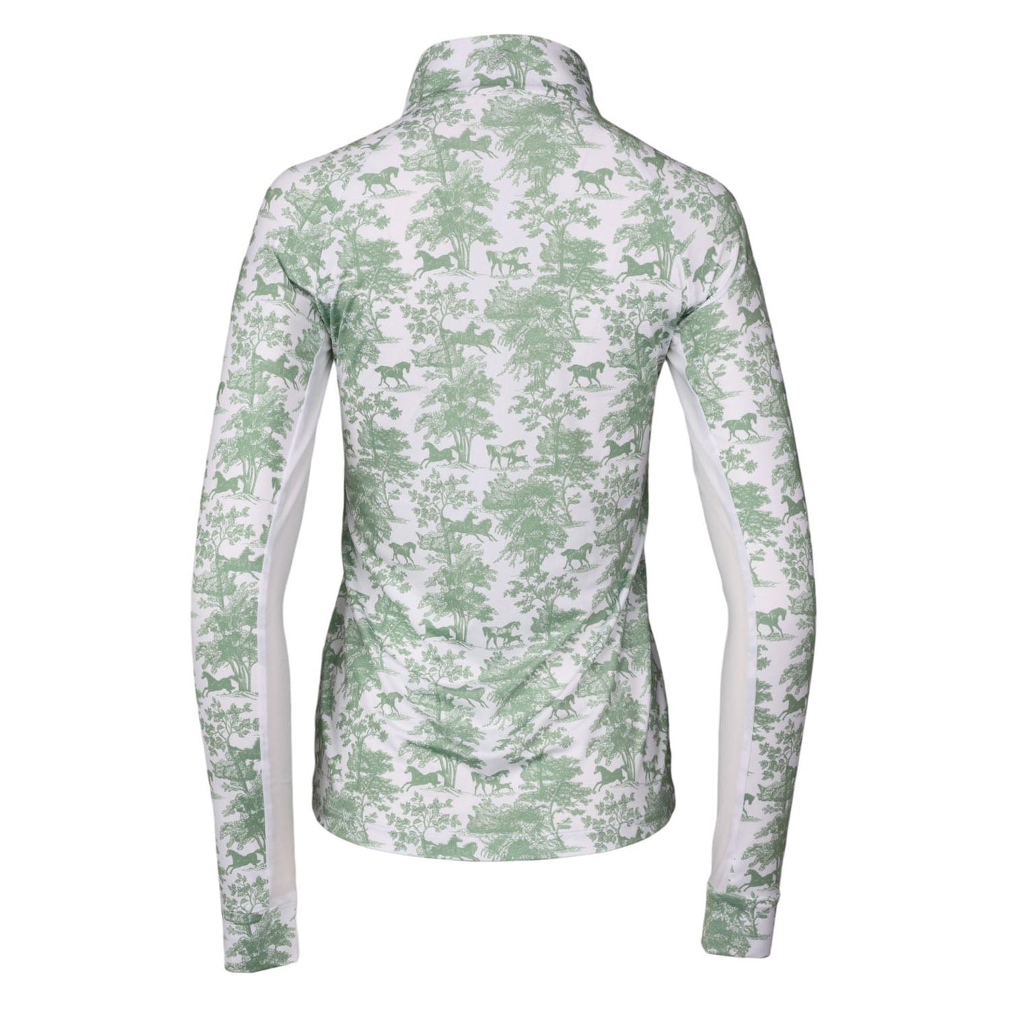 Dapplebay Equestrian Toile 1/4 Zip Light Riding Top - Long Sleeve-Green/White