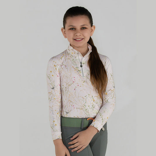 Dapplebay Kids Dragonfly Meadow 1/4 Zip LS Riding Top-Light Pink - Sunset Bay Equestrian