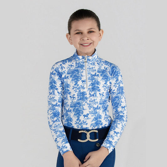 Dapplebay Kids Blue Equestrian Toile 1/4 Zip - Long Sleeve - Sunset Bay Equestrian