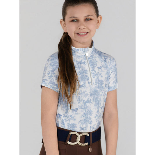 Dapplebay Kids Equestrian Toile 1/4 Zip SS Riding Top-Moonrise - Sunset Bay Equestrian