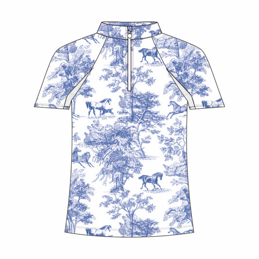 Dapplebay Kids Blue Equestrian Toile 1/4 Zip - Short Sleeve