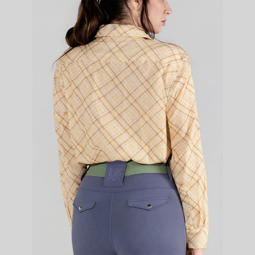 Dapplebay Spring Plaid Breezy Button Up Top-Tan