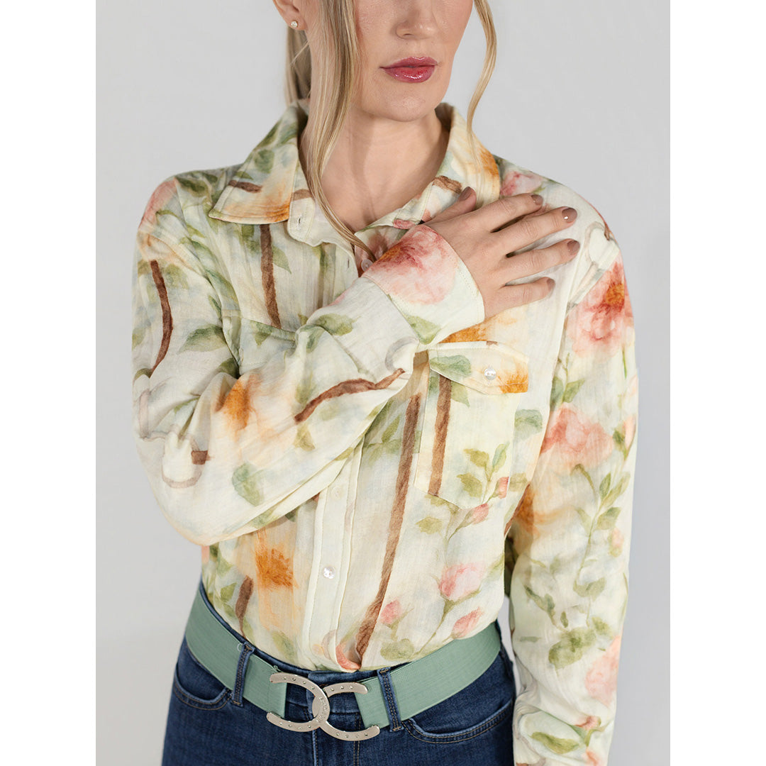 Dapplebay Vintage Floral Breezy Button Up Top-Tan