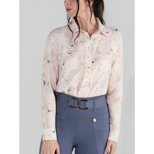 Dapplebay Dragonfly Meadow Breezy Button Up Top-Light Pink - Sunset Bay Equestrian