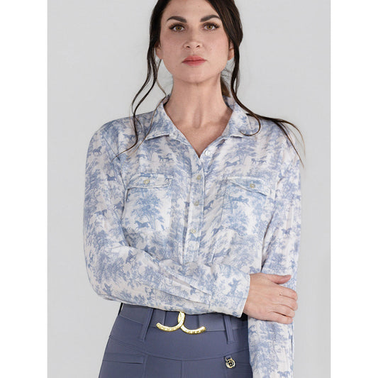 Dapplebay Equestrian Toile Breezy Button Up Top-Moonrise - Sunset Bay Equestrian