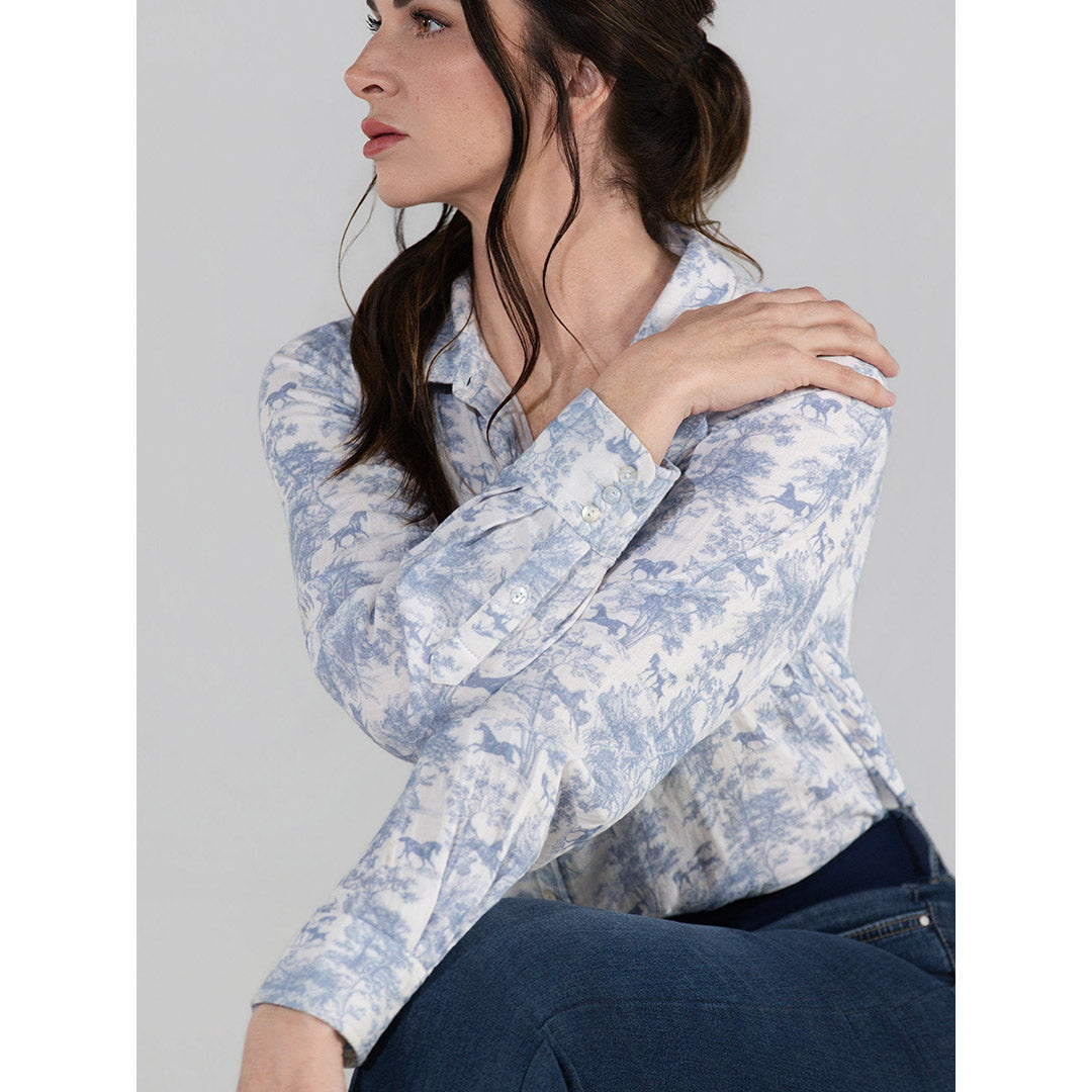 Dapplebay Equestrian Toile Breezy Button Up Top-Moonrise