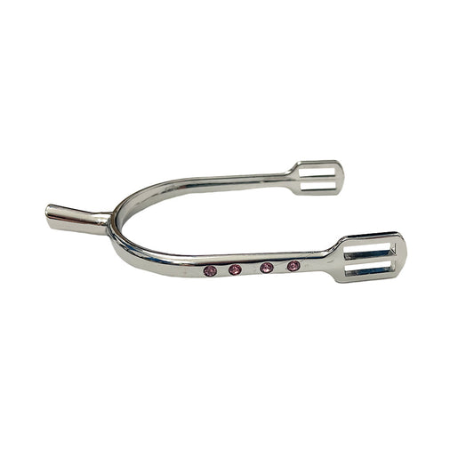 TuffRider Aluminum Bling Spurs With Strap- Pink Crystals- 15 mm