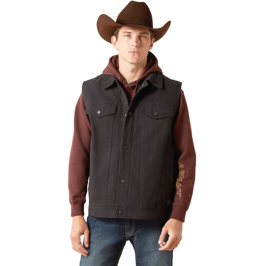 Ariat Men's Canvas Rancher Vest – Insulated Flannel-Lined Western Outdoor Vest