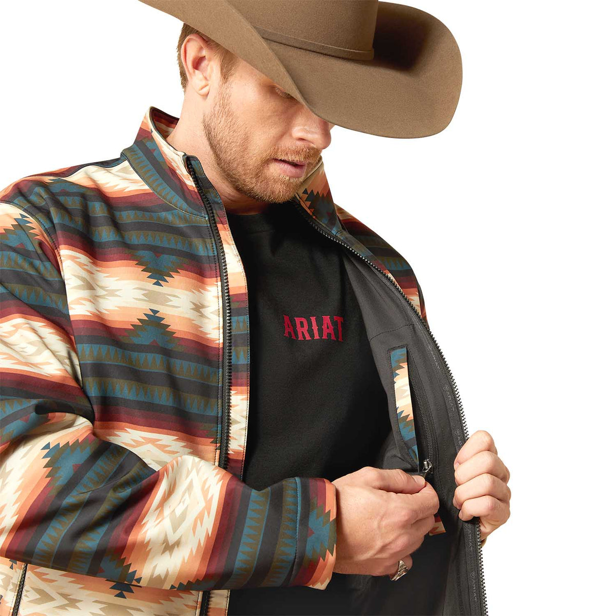 Ariat Mens Western Print Logo Softshell Jacket – Water-Resistant Stretch Lightweight Jacket